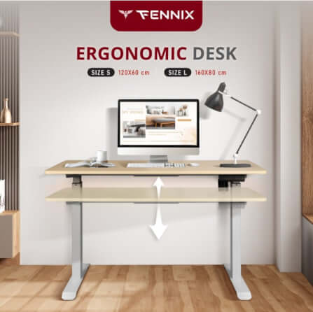 โต๊ะทำงานเพื่อสุขภาพ Fennix รุ่น L-Shaped สีไม้สีเข้ม/ดำ_2
